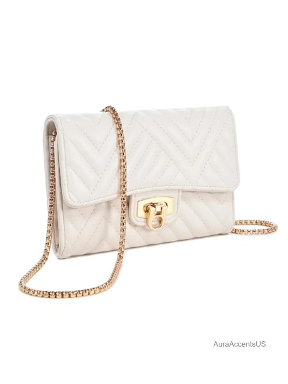 Quilted Crossbody Sling Bag with Chain Strap Faux Leather